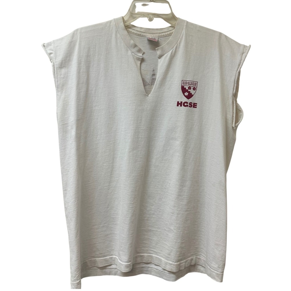 Harvard University HGSE Summer Institute Muscle Tee White Vintage Split Neck L